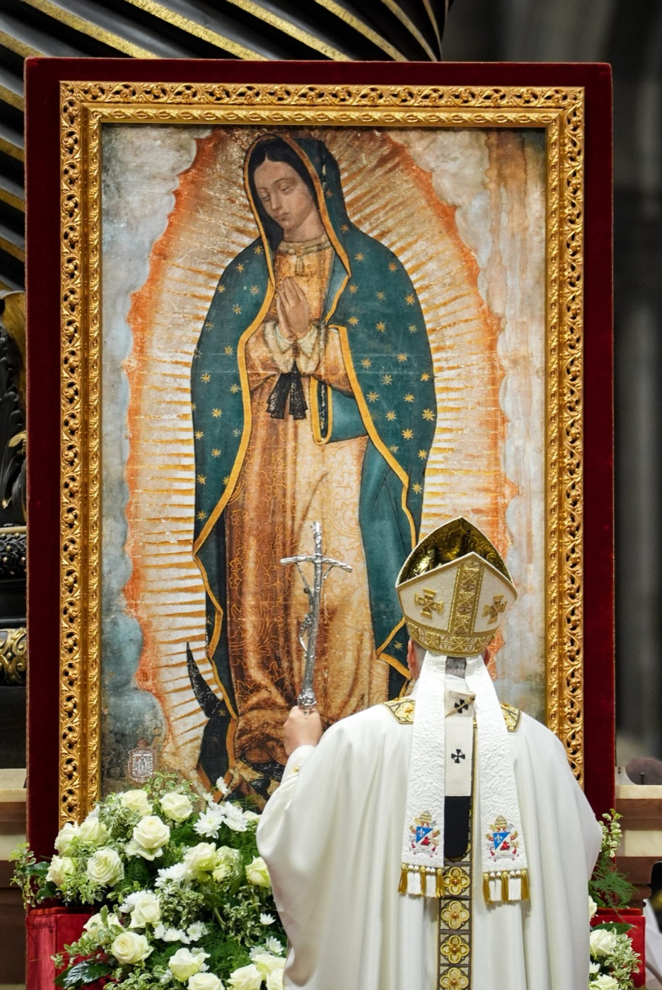 Pope Leo XIV with an image of Our Lady of Guadalupe