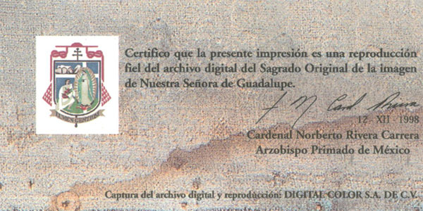 Our Lady of Guadalupe Certificate of Authenticity